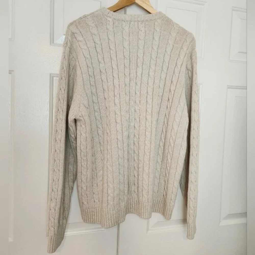 Chaps Beige Cable Knit Cotton Crewneck Men's Sweater Size XL